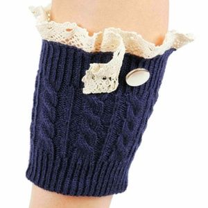 Navy Blue Lace Button Knit Boot Cuffs